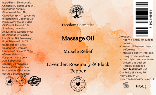 Massage Oil with Lavender, Rosemary & Black Pepper – Muscle Relief & Recovery