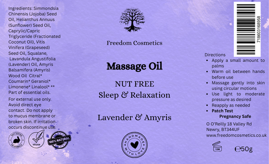NUT FREE Sleep & Relaxation  Lavender & Amyris Massage Oil