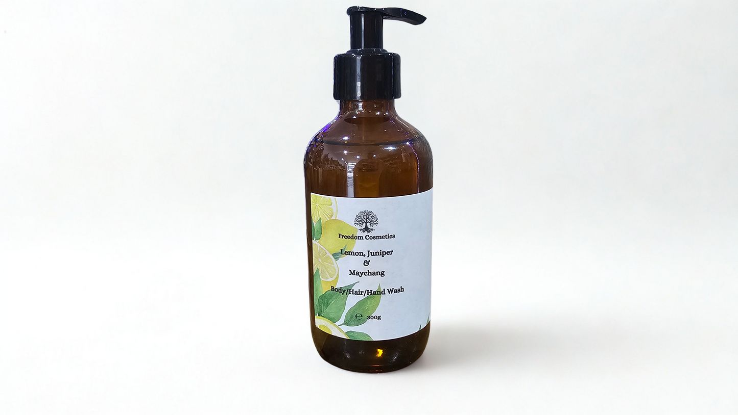 Natural Lemon, May Chang, Juniper Body/Hair/Hand Wash - Handmade in the Mournes 300g | Glass Bottle
